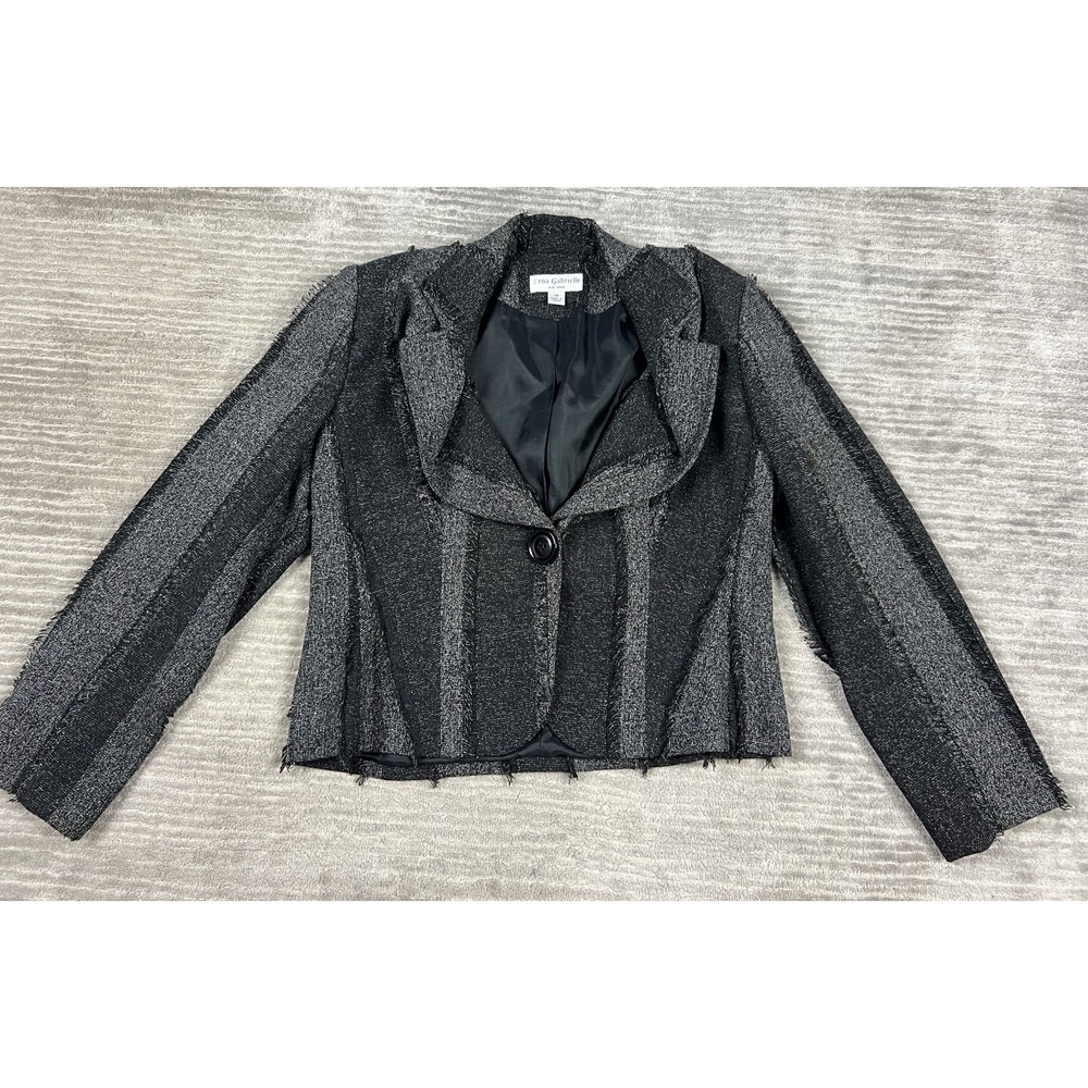 Lena Gabrielle Jacket Womens‎ 14 Gray Black Polyester Blend Lined One Button